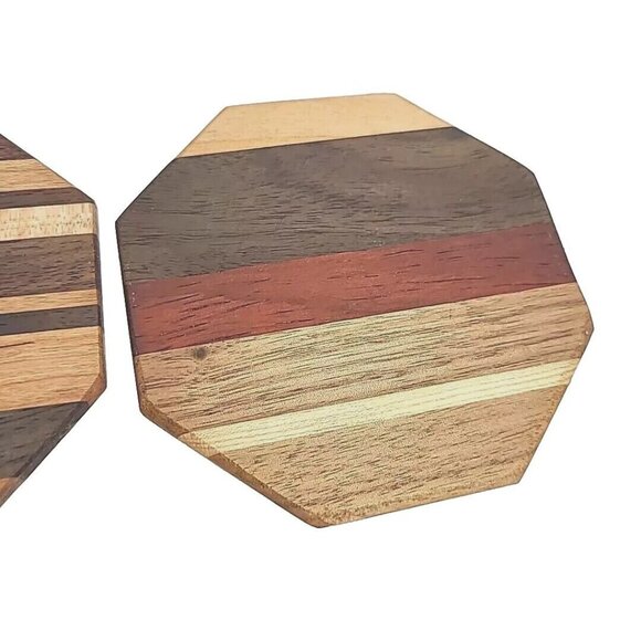 Set Of 8 Wooden Drink Coasters W/Holder Handmade USA Walnut Acacia Cherry Wood - Picture 3 of 16